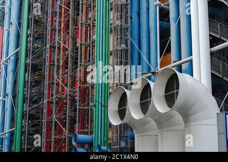 France Paris  12 - 2019:   Pompidou Centre, a complex building in the Beaubourg area, the first major example of an 'inside-out' building in architect Stock Photo