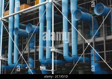 France Paris  12 - 2019:   Pompidou Centre, a complex building in the Beaubourg area, the first major example of an 'inside-out' building in architect Stock Photo