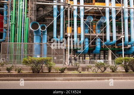 France Paris  12 - 2019:   Pompidou Centre, a complex building in the Beaubourg area, the first major example of an 'inside-out' building in architect Stock Photo