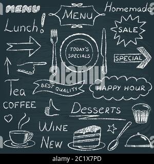 Chalkboard set of restaurant menu design elements Stock Vector
