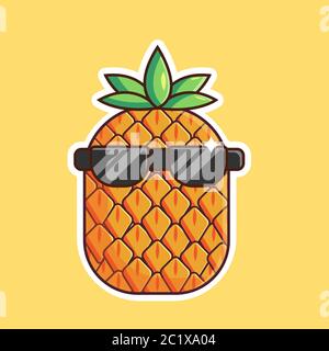 Pineapple Using Sunglasses Vector Illustration. Flat Cartoon Style Stock Vector