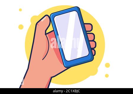Hand Holding a Smartphone Vector Illustration. Flat Cartoon Style Stock Vector