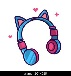 Girl headphone with cat ears vector illustration. Cute headphone. Flat cartoon style Stock Vector
