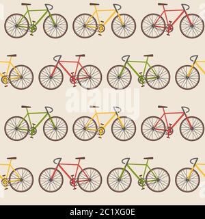 Seamless pattern with flat style colorful bicycles Stock Vector