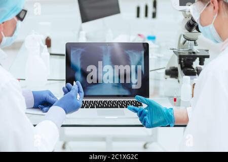 close up. doctors discussing an x-ray of the lungs. Stock Photo