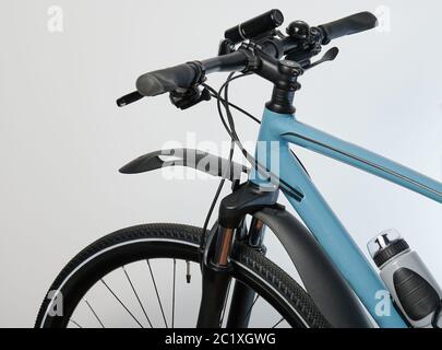 Front part of modern bicycle  isolated on white background Stock Photo