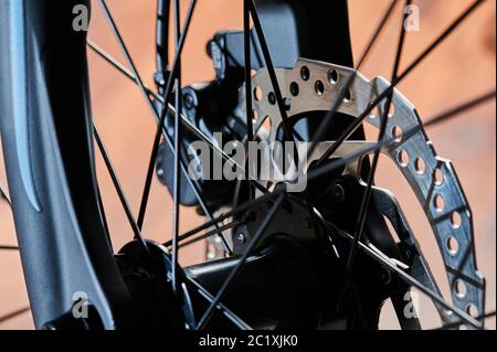 Break system in bicycle  macro close up view Stock Photo