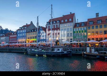 Nyhavn in Copenhagen city, Denmark at night Stock Photo