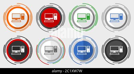 Computer, desktop modern design flat graphic in 8 options for web design and mobile applications Stock Vector
