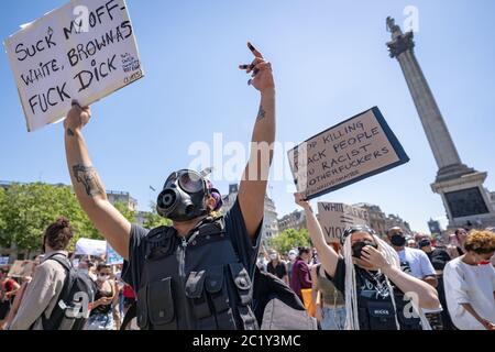 Thousands of Black Lives Matter (BLM) activists and supporters gather in Trafalgar Square to protest the death of George Floyd in US. London, UK. Stock Photo