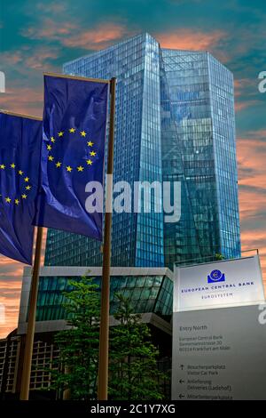 The new European Central Bank headquarters building, opened in 2014, in Ostend area of Frankfurt, Germany. Stock Photo
