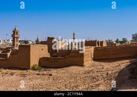 The ruined and partially restored traditional mud brick houses in Al Majmaah, Saudi Arabia Stock Photo