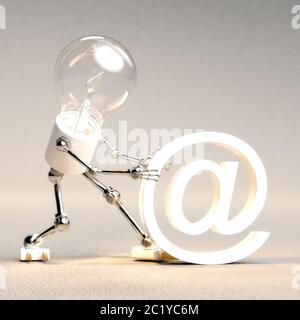 Digital 3D Illustration of a Light Bulb Guy Stock Photo