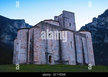 Abbey of San Vittore in Genga, Italy. Stock Photo