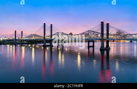 Bridges across the Ohio River between Louisville, Kentucky and Jeffersonville, Indiana Stock Photo