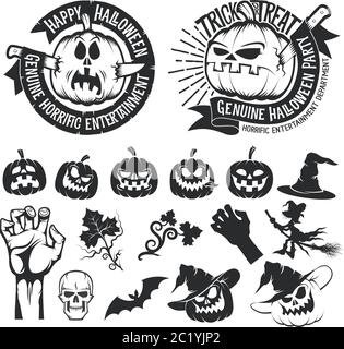 Set of scary halloween pumpkin or ghost faces vector illustration ...