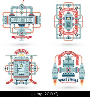 Fantastic metal steampunk flying machine teleportation Stock Vector ...