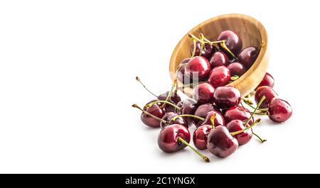 Sweet ripe cherries in bowl isolated on white background Stock Photo