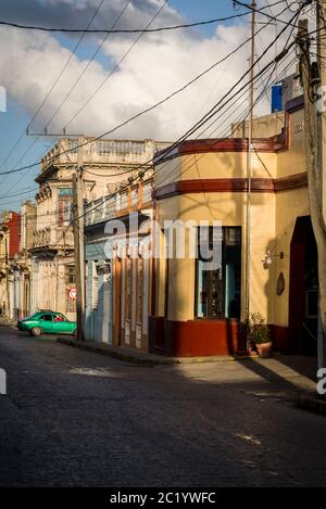 Colourful buildings in the colonial city centre, Santa Clara, Cuba Stock Photo