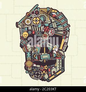 Skull from machine parts Stock Vector