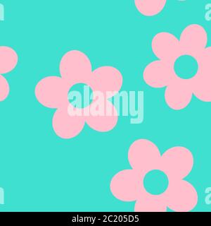 illustrations of Pink Flowers on Turquoise background for party tablecloth or wallpaper Stock Vector