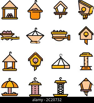 Bird feeders icons set line color vector Stock Vector