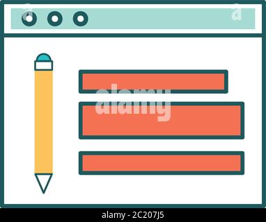 Website page with pencil line and fill style icon design, Technology internet media layout development and communication theme Vector illustration Stock Vector