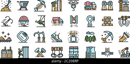 Industrial climber icons set line color vector Stock Vector