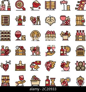 Winemaker icons set line color vector Stock Vector