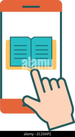 Ebook on smartphone line and fill style icon design, Education online and elearning theme Vector illustration Stock Vector