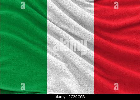 Fabric wavy texture national flag of Italy. Stock Photo