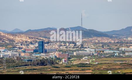 Kaesong, North Korea September 25, 2018: A view of the Kaesong Industrial Complex, North Korea  from the Dora Observatory, South Korea Stock Photo