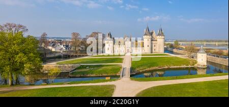 France, Loiret, Loire Valley listed as World Heritage by UNESCO, Sully sur Loire, Chateau de Sully sur Loire, 14th-18th century, castle and park (aeri Stock Photo