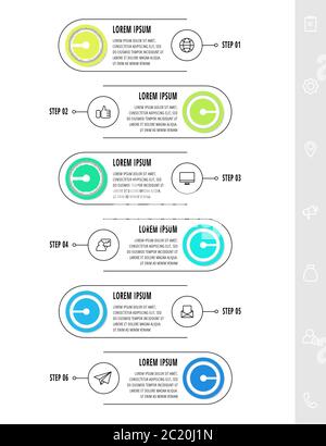 Infographics circular with six steps, parts, icons. Flat vector template. Can be used for diagram, business, web, banner, workflow layout Stock Vector