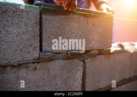 Mason block in the building construction or plaster house construction. Stock Photo