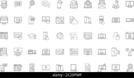 silhouette style icon set design, Education online and elearning theme Vector illustration Stock Vector