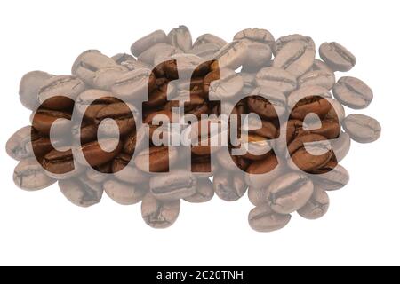 Image of heaping coffee beans and highlighted text Coffee Stock Photo