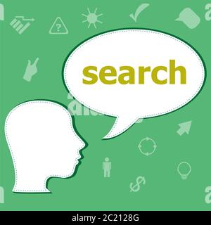 Text Search on digital background. SEO web development concept . Head with speech bubble Stock Photo