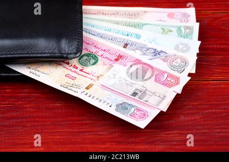 United Arab Emirates Dirham in the black wallet Stock Photo