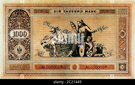 Historische Banknote, 1. Januar 1876, 1000 Mark Stock Photo