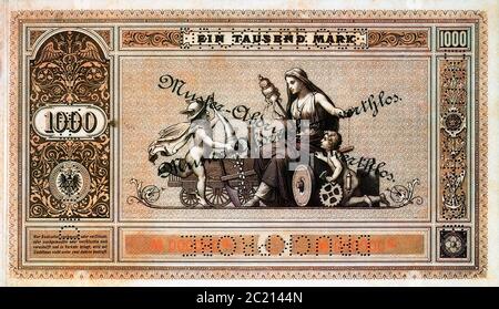 Historische Banknote, 1. Januar 1876, 1000 Mark Stock Photo