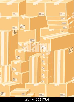 Stack of different parcel packaging box set cardboard material flat vector illustration of white background Stock Vector