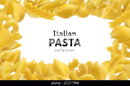 Italian pasta frame for your menu design template, different raw pasta types Stock Photo