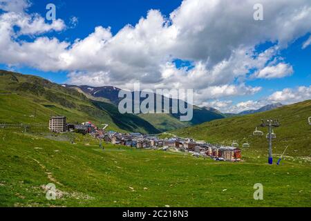 Pas de la Casa, a mountain resort in the summer, Andorra, Pyrenees Stock Photo