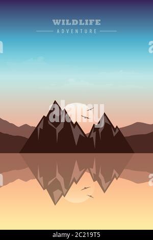 wildlife adventure in the mountains by the sea vector illustration EPS10 Stock Vector