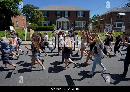 Hundreds gathered June 14, 2020, for a peace march in support of Black Lives Matter in the small town borough of Emmaus, Pennsylvania. Stock Photo
