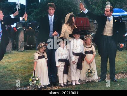 The wedding of Viscount Althorp, Charles Spencer to Victoria Lockwood with their bridesmaids and pageboys including Prince Harry. Great Brington, Northamptonshire, England, UK.16 September 1989 Stock Photo