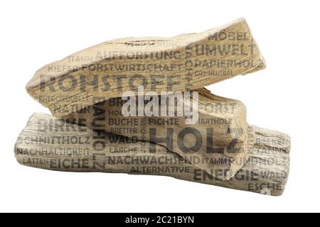 Word cloud rawterial wood in German Stock Photo