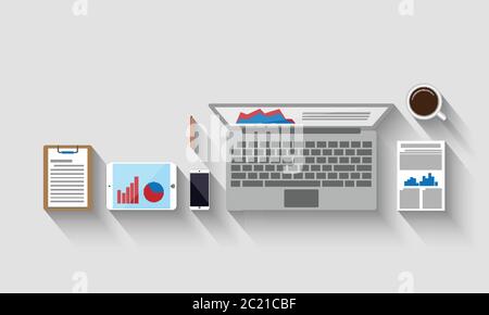 Top view of workplace, business concept, vector illustration Stock Vector
