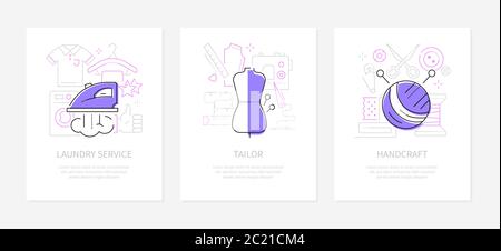 Clothing and services - line design style banners set Stock Vector
